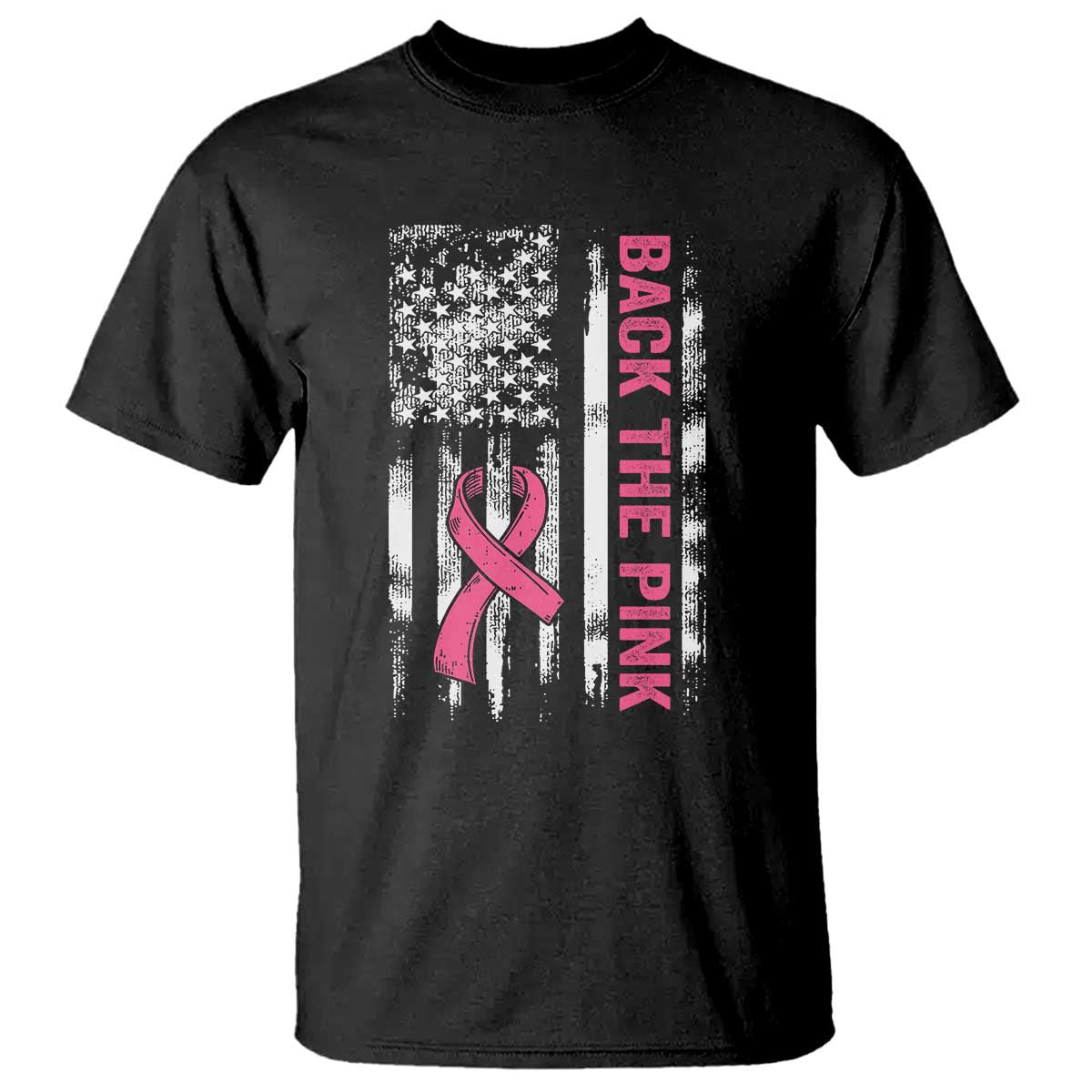 Back The Pink Ribbon Breast Cancer Awareness T Shirt American Flag - Wonder Print Shop
