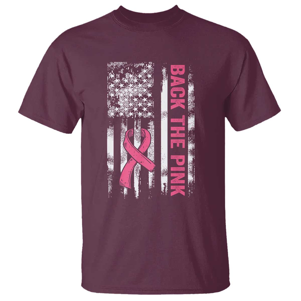 Back The Pink Ribbon Breast Cancer Awareness T Shirt American Flag - Wonder Print Shop