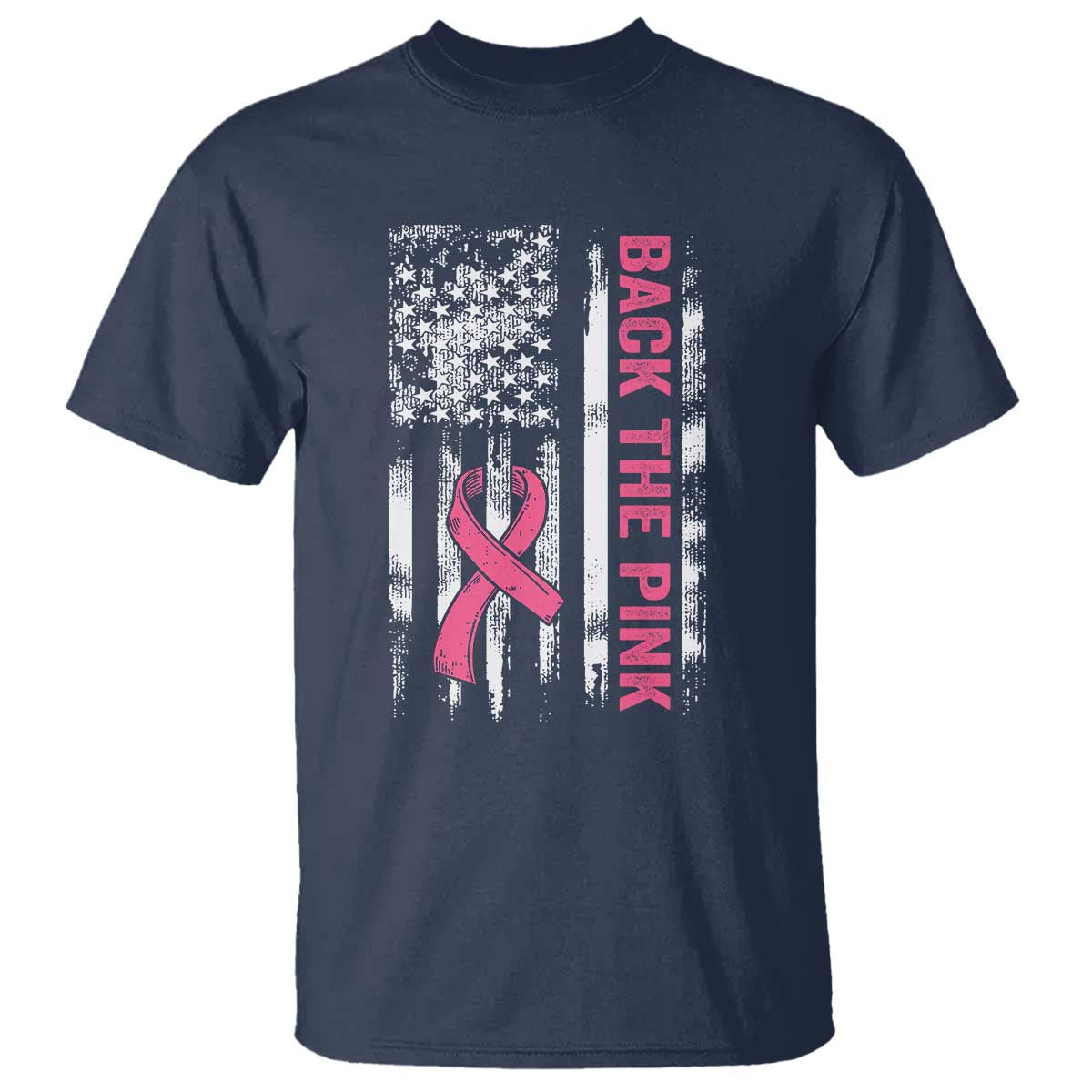Back The Pink Ribbon Breast Cancer Awareness T Shirt American Flag - Wonder Print Shop