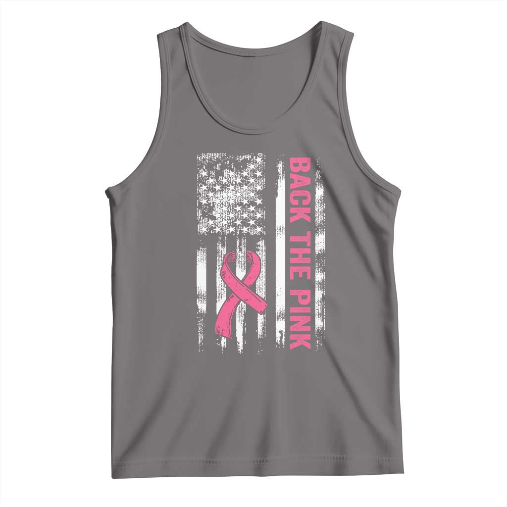 Back The Pink Ribbon Breast Cancer Awareness Tank Top American Flag - Wonder Print Shop