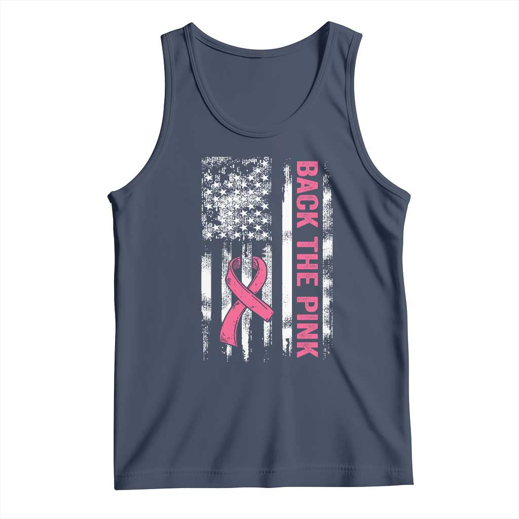 Back The Pink Ribbon Breast Cancer Awareness Tank Top American Flag - Wonder Print Shop