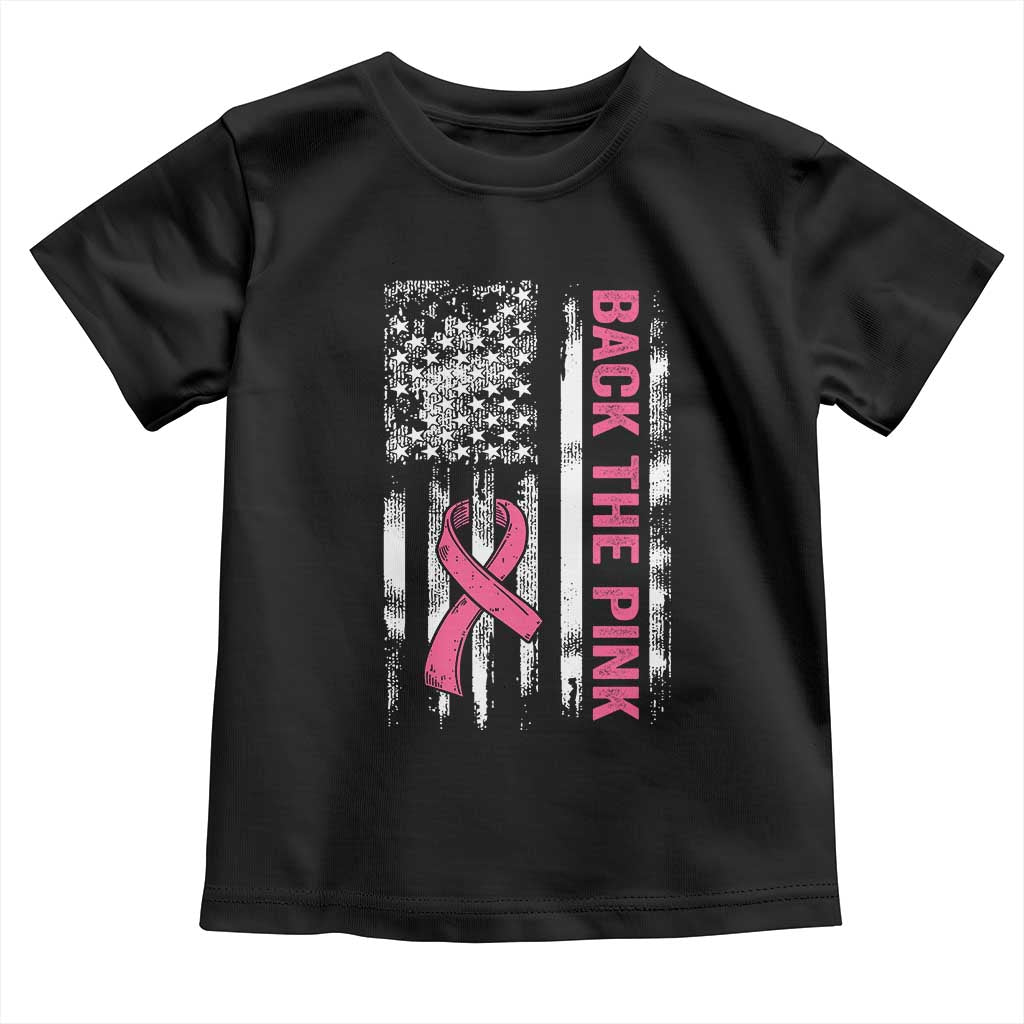 Back The Pink Ribbon Breast Cancer Awareness Toddler T Shirt American Flag - Wonder Print Shop