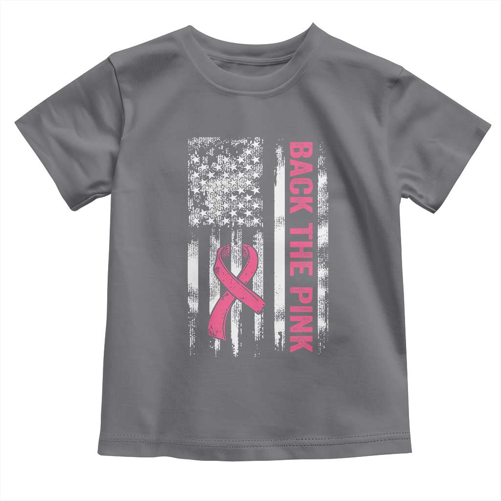 Back The Pink Ribbon Breast Cancer Awareness Toddler T Shirt American Flag - Wonder Print Shop