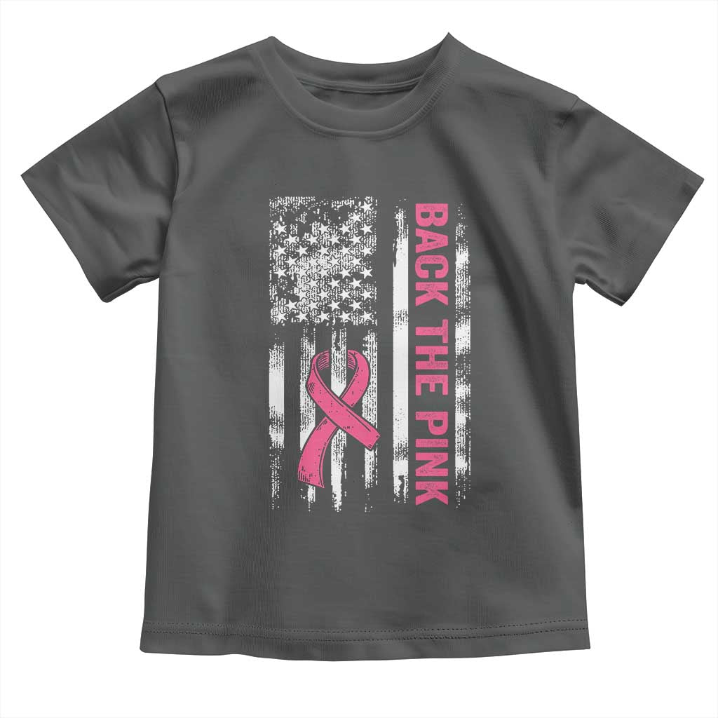 Back The Pink Ribbon Breast Cancer Awareness Toddler T Shirt American Flag - Wonder Print Shop