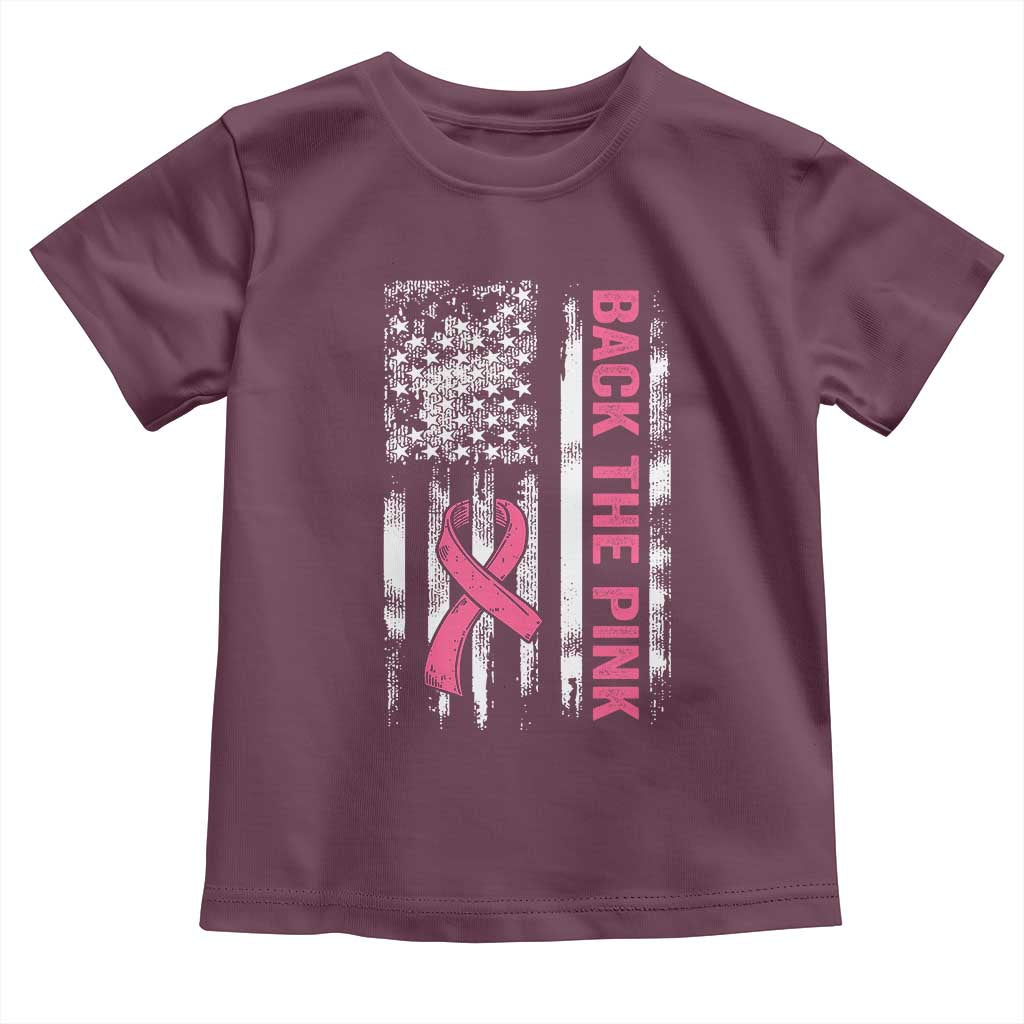 Back The Pink Ribbon Breast Cancer Awareness Toddler T Shirt American Flag - Wonder Print Shop