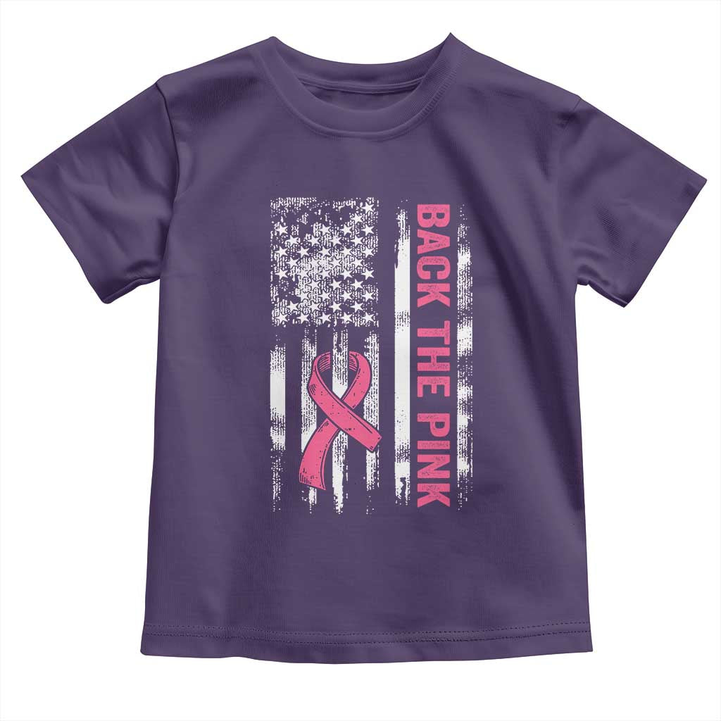 Back The Pink Ribbon Breast Cancer Awareness Toddler T Shirt American Flag - Wonder Print Shop