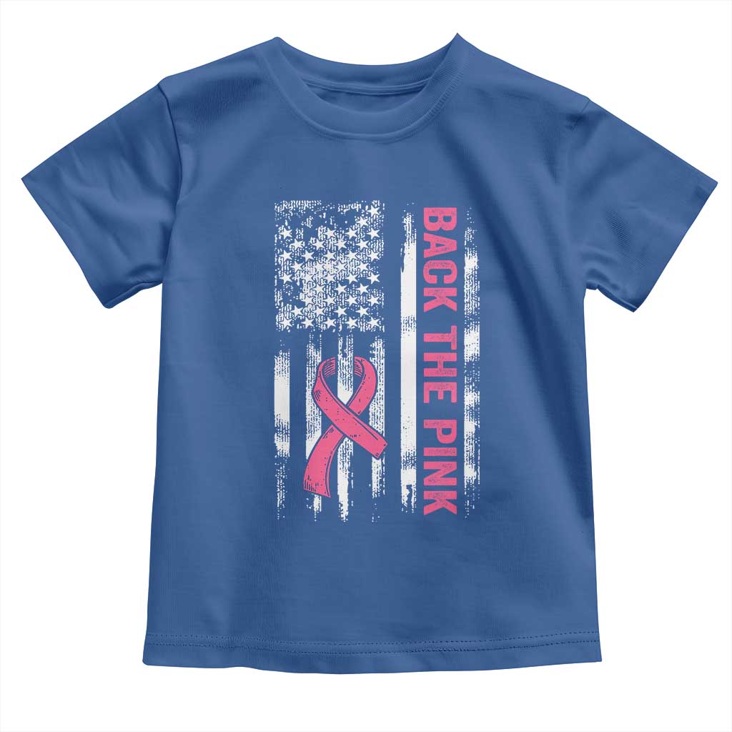 Back The Pink Ribbon Breast Cancer Awareness Toddler T Shirt American Flag - Wonder Print Shop