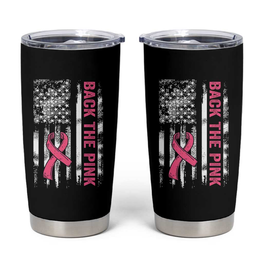 Back The Pink Ribbon Breast Cancer Awareness Tumbler Cup American Flag - Wonder Print Shop