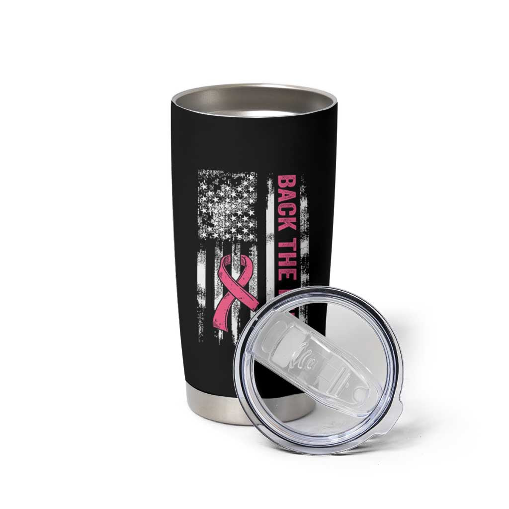 Back The Pink Ribbon Breast Cancer Awareness Tumbler Cup American Flag - Wonder Print Shop