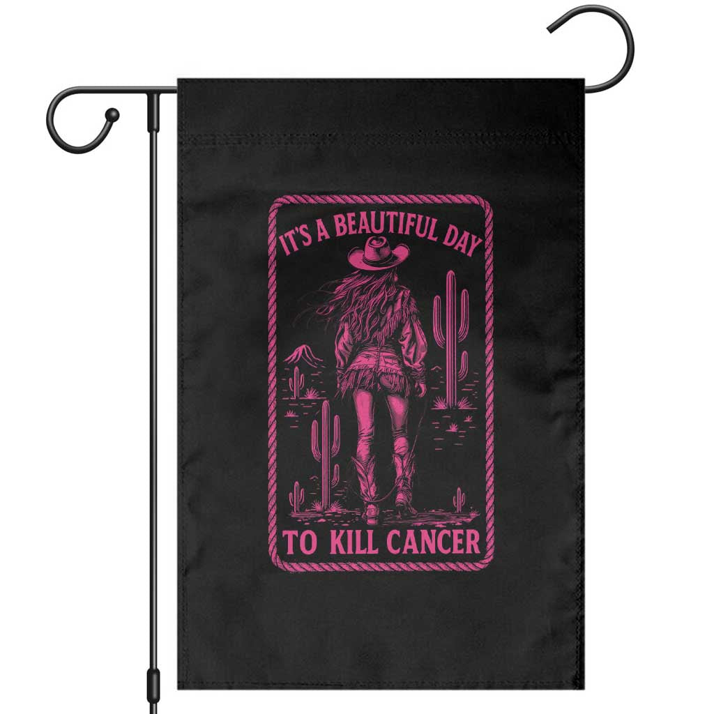 Cowgirl Breast Cancer Garden Flag Beautiful Day To Kill Cancer Vintage Western Pink - Wonder Print Shop