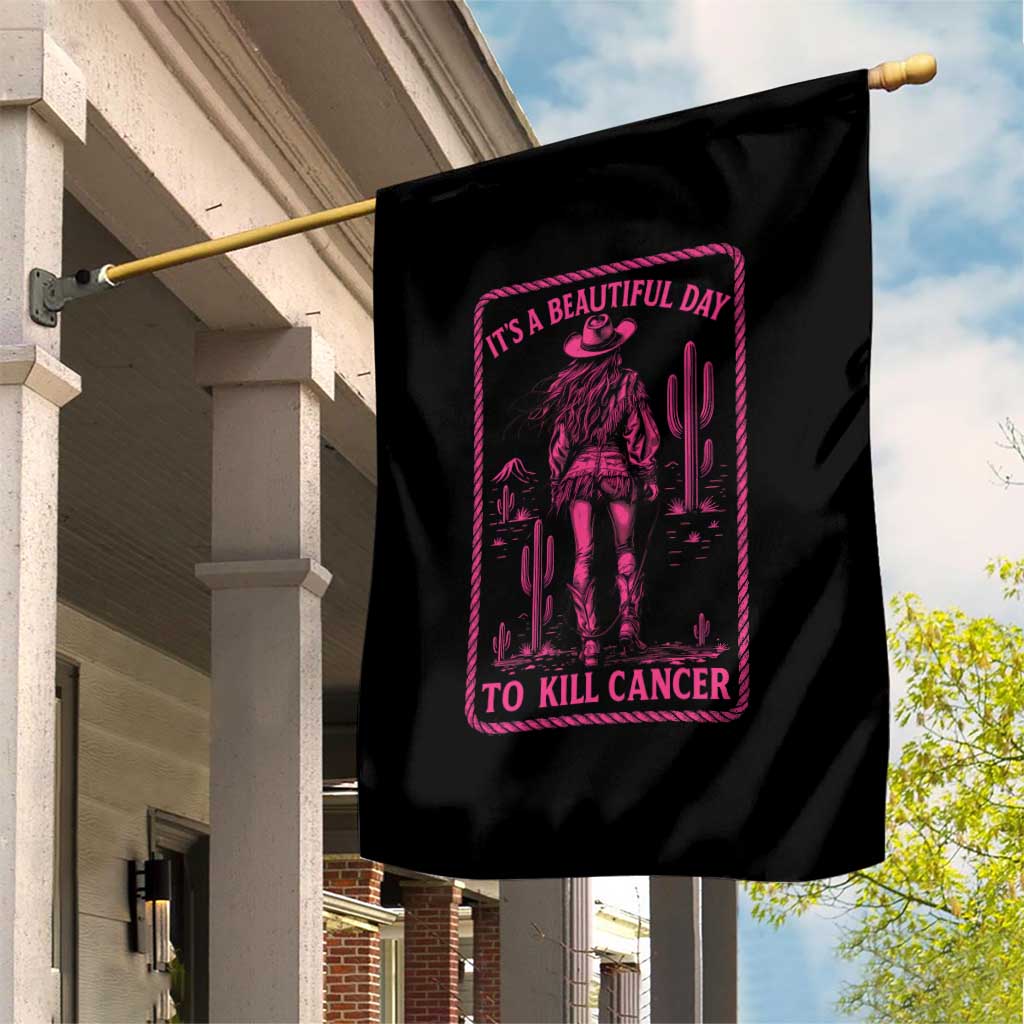 Cowgirl Breast Cancer Garden Flag Beautiful Day To Kill Cancer Vintage Western Pink - Wonder Print Shop