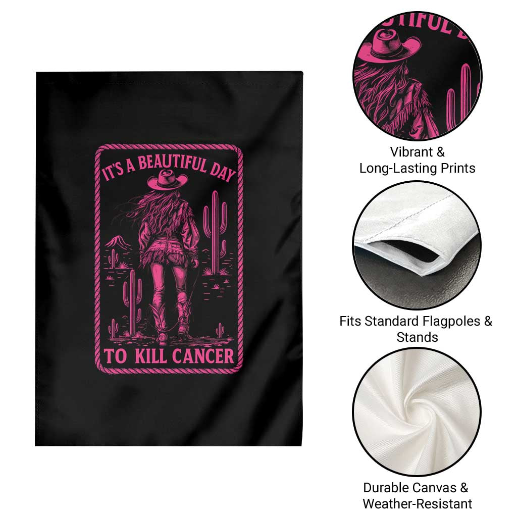 Cowgirl Breast Cancer Garden Flag Beautiful Day To Kill Cancer Vintage Western Pink - Wonder Print Shop