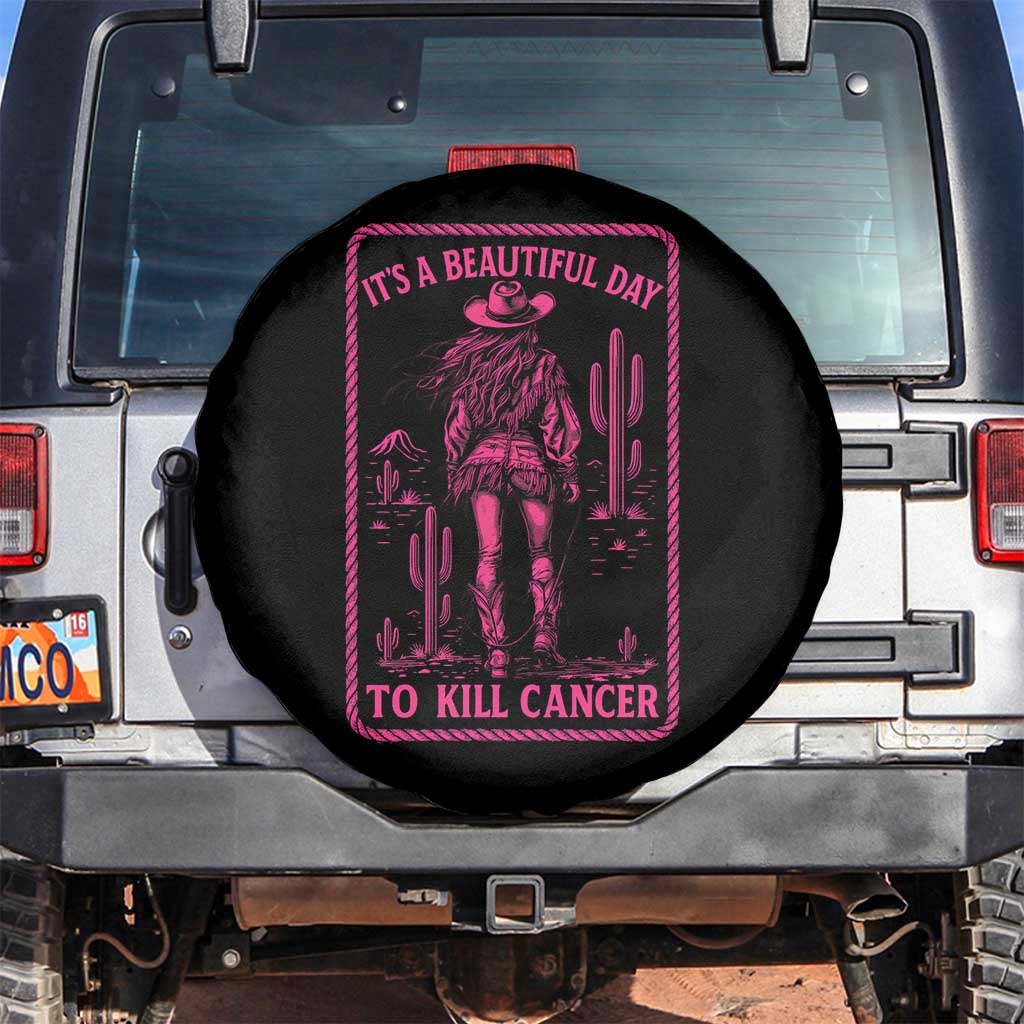 Cowgirl Breast Cancer Spare Tire Cover Beautiful Day To Kill Cancer Vintage Western Pink - Wonder Print Shop