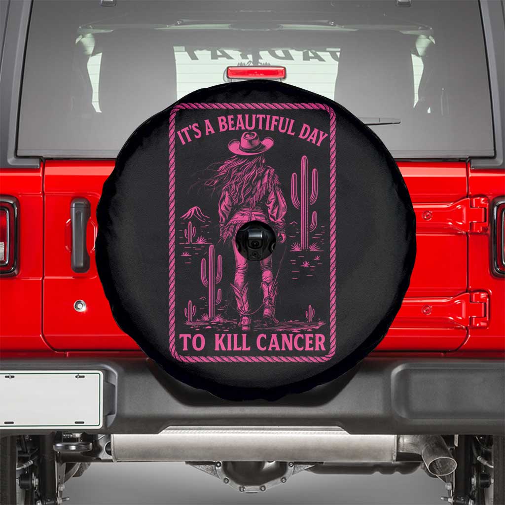 Cowgirl Breast Cancer Spare Tire Cover Beautiful Day To Kill Cancer Vintage Western Pink - Wonder Print Shop