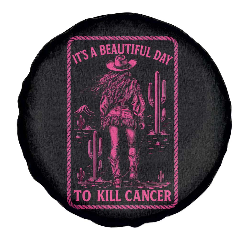 Cowgirl Breast Cancer Spare Tire Cover Beautiful Day To Kill Cancer Vintage Western Pink - Wonder Print Shop