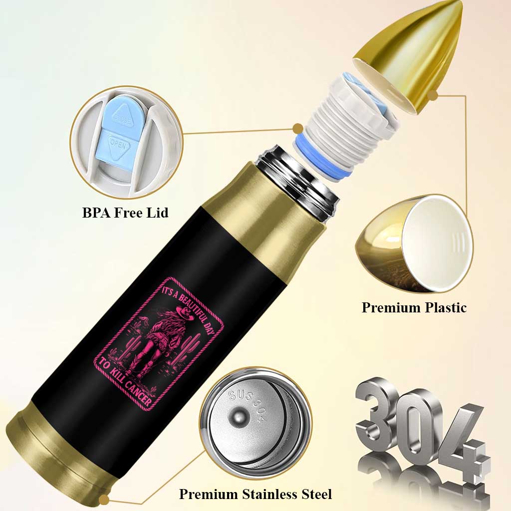 Cowgirl Breast Cancer Bullet Tumbler Beautiful Day To Kill Cancer Vintage Western Pink - Wonder Print Shop