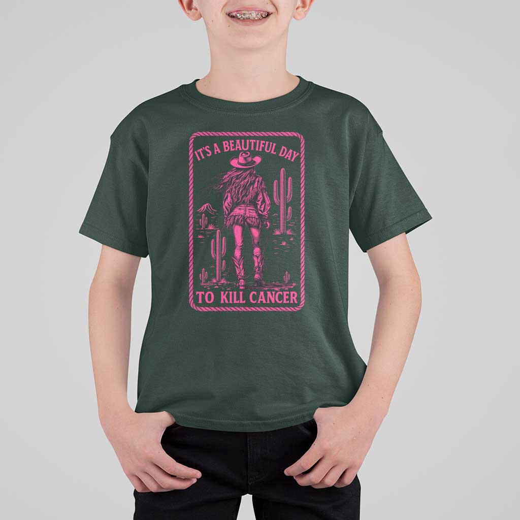 Cowgirl Breast Cancer T Shirt For Kid Beautiful Day To Kill Cancer Vintage Western Pink - Wonder Print Shop