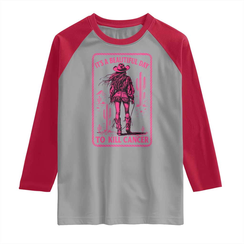 Cowgirl Breast Cancer Raglan Shirt Beautiful Day To Kill Cancer Vintage Western Pink - Wonder Print Shop