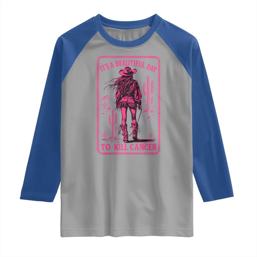 Cowgirl Breast Cancer Raglan Shirt Beautiful Day To Kill Cancer Vintage Western Pink - Wonder Print Shop