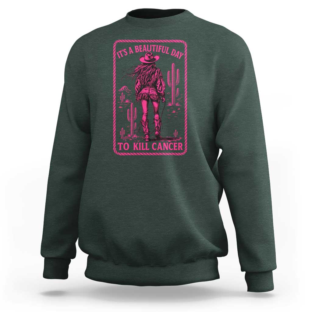 Cowgirl Breast Cancer Sweatshirt Beautiful Day To Kill Cancer Vintage Western Pink - Wonder Print Shop