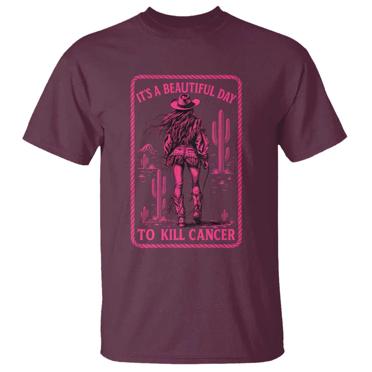 Cowgirl Breast Cancer T Shirt Beautiful Day To Kill Cancer Vintage Western Pink - Wonder Print Shop