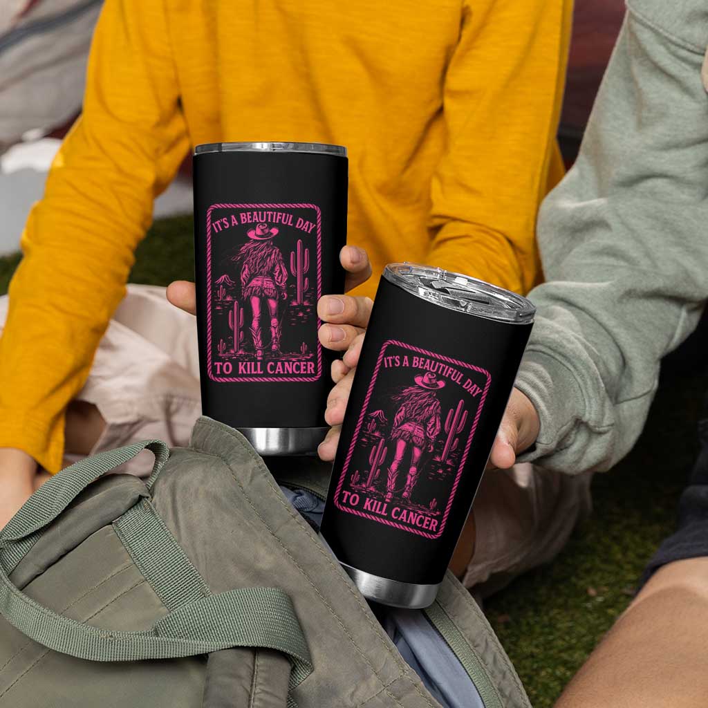 Cowgirl Breast Cancer Tumbler Cup Beautiful Day To Kill Cancer Vintage Western Pink - Wonder Print Shop