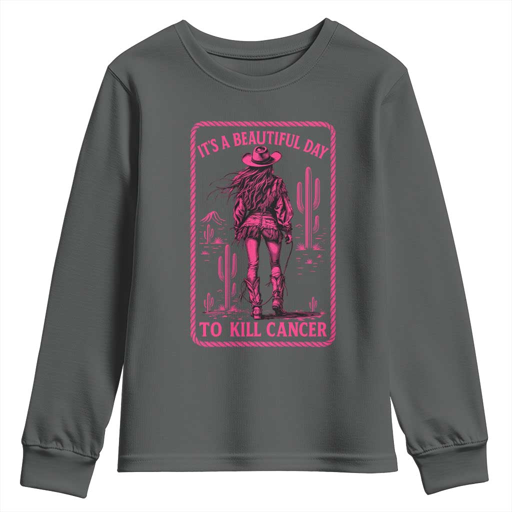 Cowgirl Breast Cancer Youth Sweatshirt Beautiful Day To Kill Cancer Vintage Western Pink - Wonder Print Shop