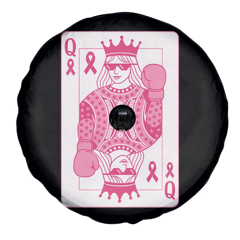 Breast Cancer Awareness Spare Tire Cover Queen Of Pink Ribbon Blackjack Cards Poker - Wonder Print Shop