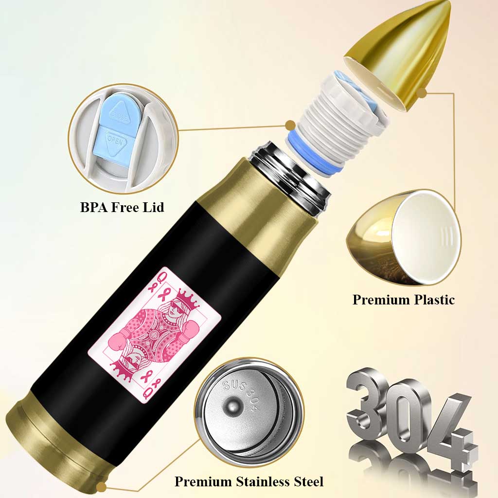 Breast Cancer Awareness Bullet Tumbler Queen Of Pink Ribbon Blackjack Cards Poker - Wonder Print Shop