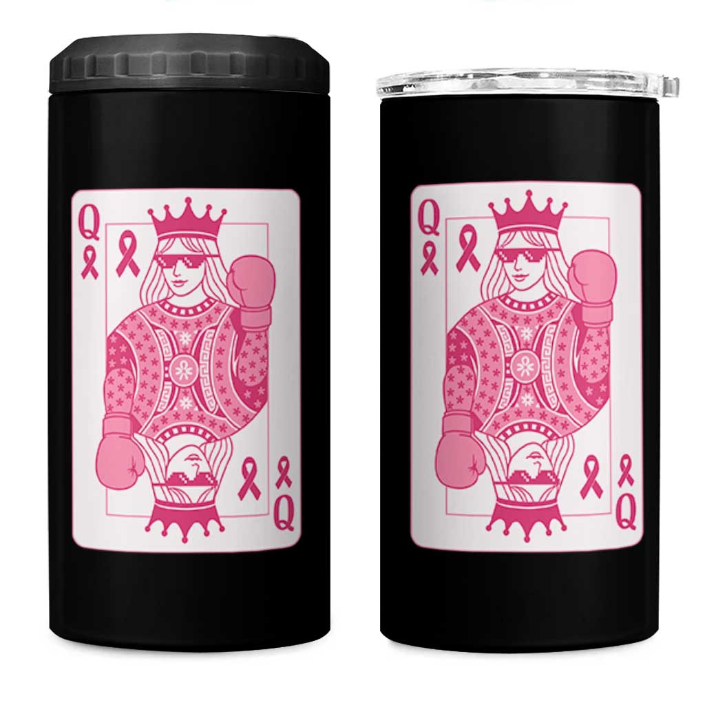 Breast Cancer Awareness 4 in 1 Can Cooler Tumbler Queen Of Pink Ribbon Blackjack Cards Poker - Wonder Print Shop