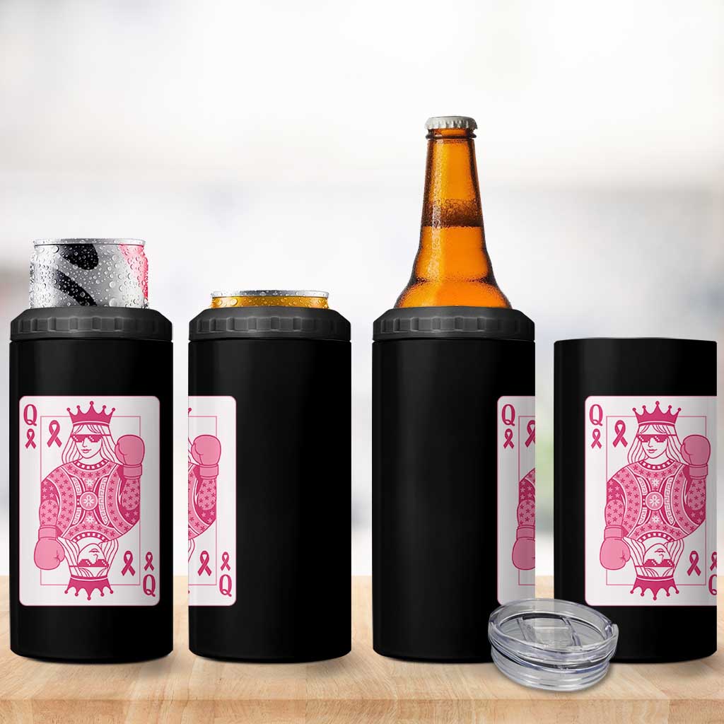 Breast Cancer Awareness 4 in 1 Can Cooler Tumbler Queen Of Pink Ribbon Blackjack Cards Poker - Wonder Print Shop