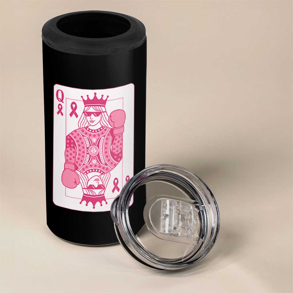 Breast Cancer Awareness 4 in 1 Can Cooler Tumbler Queen Of Pink Ribbon Blackjack Cards Poker - Wonder Print Shop
