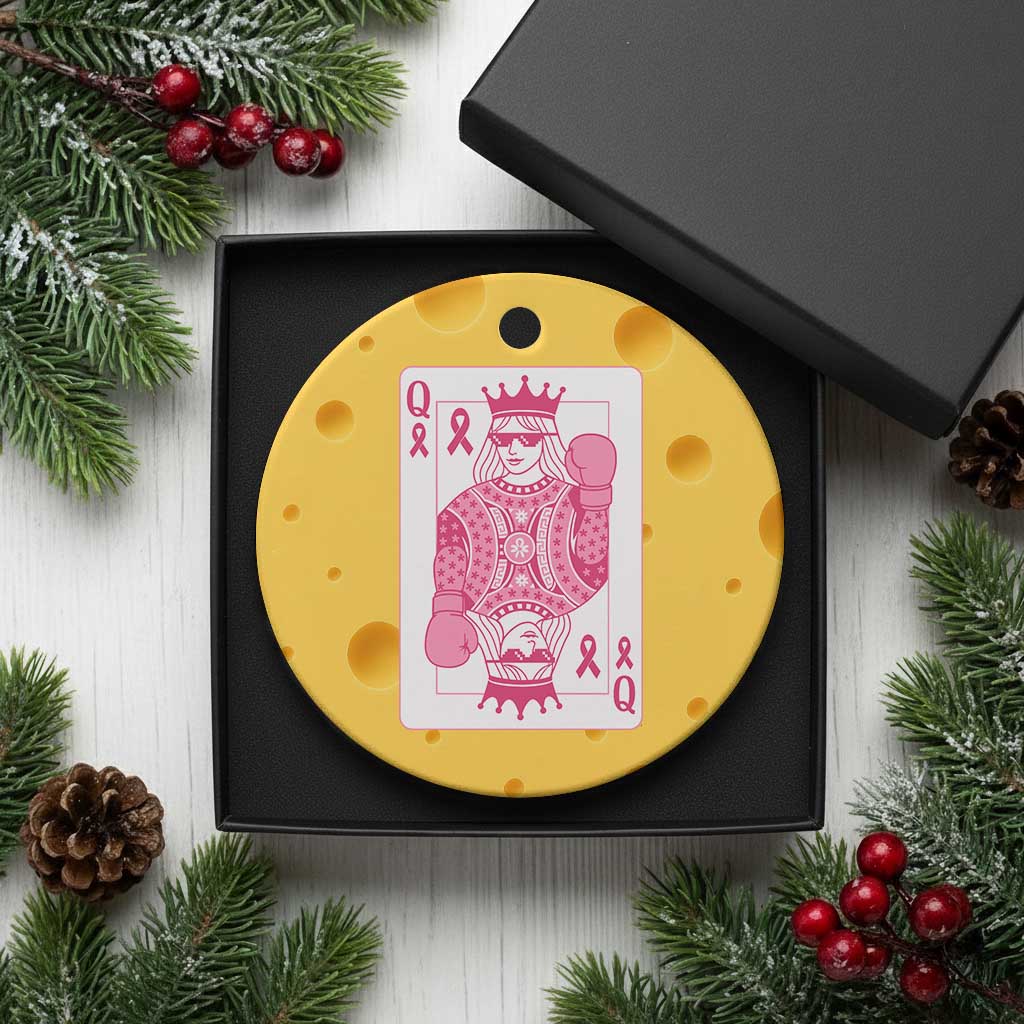 Breast Cancer Awareness Ceramic Ornament Queen Of Pink Ribbon Blackjack Cards Poker - Wonder Print Shop