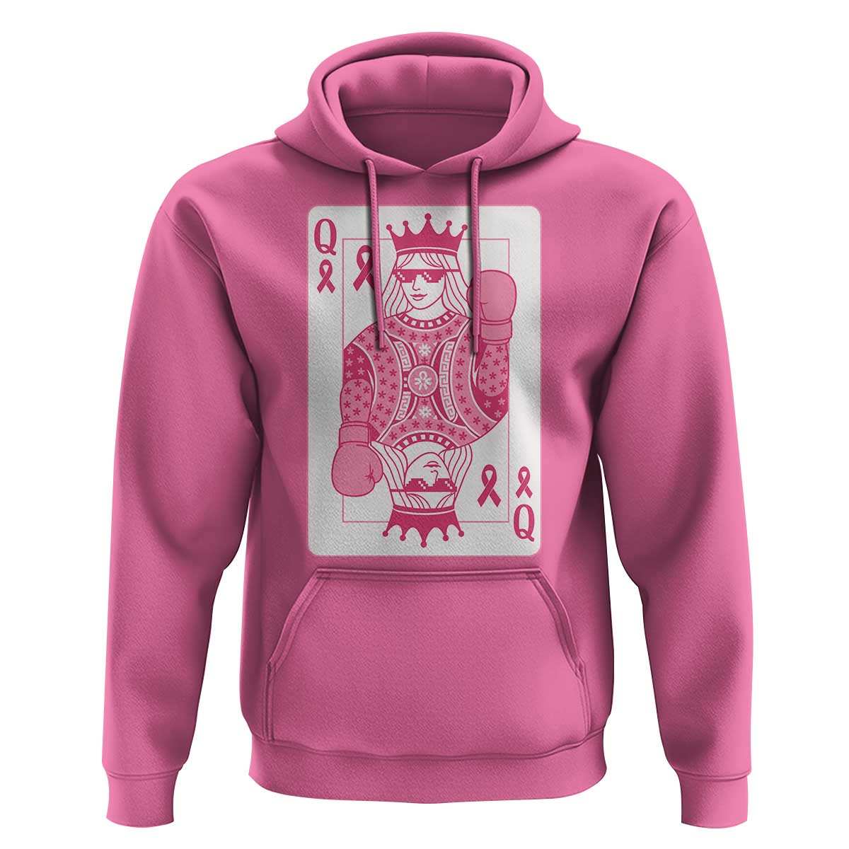 Breast Cancer Awareness Hoodie Queen Of Pink Ribbon Blackjack Cards Poker - Wonder Print Shop