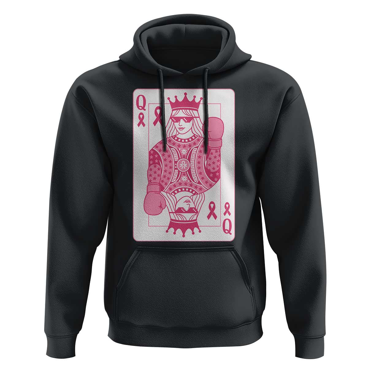 Breast Cancer Awareness Hoodie Queen Of Pink Ribbon Blackjack Cards Poker - Wonder Print Shop