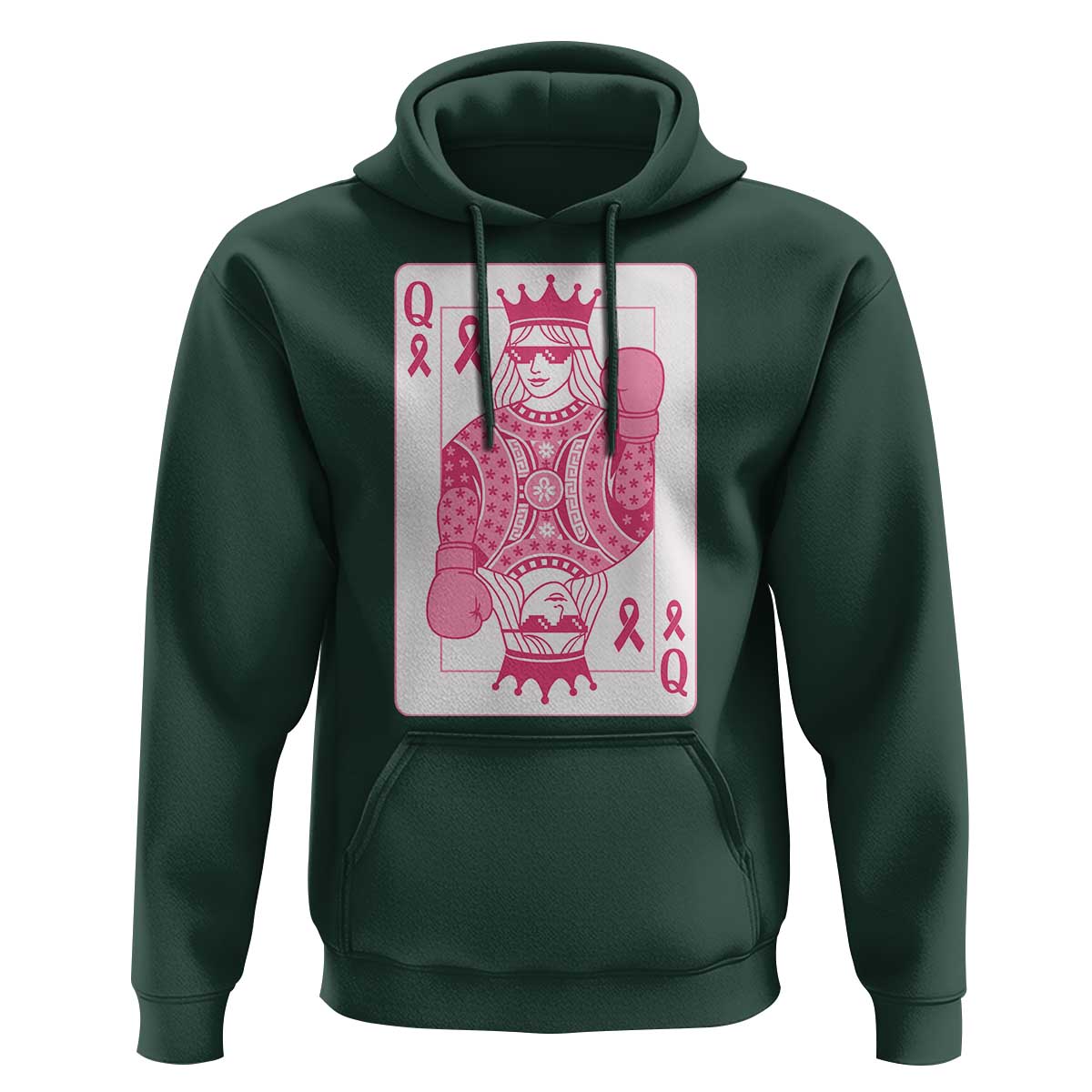 Breast Cancer Awareness Hoodie Queen Of Pink Ribbon Blackjack Cards Poker - Wonder Print Shop