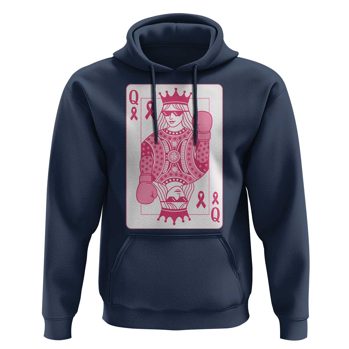 Breast Cancer Awareness Hoodie Queen Of Pink Ribbon Blackjack Cards Poker - Wonder Print Shop