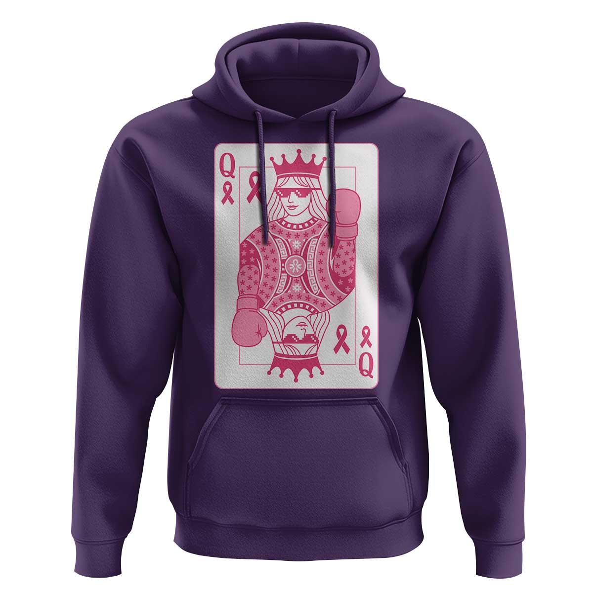 Breast Cancer Awareness Hoodie Queen Of Pink Ribbon Blackjack Cards Poker - Wonder Print Shop