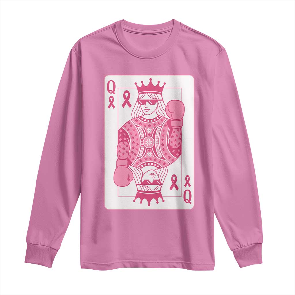 Breast Cancer Awareness Long Sleeve Shirt Queen Of Pink Ribbon Blackjack Cards Poker - Wonder Print Shop