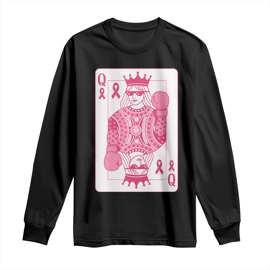 Breast Cancer Awareness Long Sleeve Shirt Queen Of Pink Ribbon Blackjack Cards Poker - Wonder Print Shop