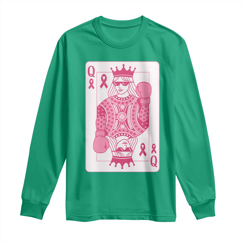 Breast Cancer Awareness Long Sleeve Shirt Queen Of Pink Ribbon Blackjack Cards Poker - Wonder Print Shop