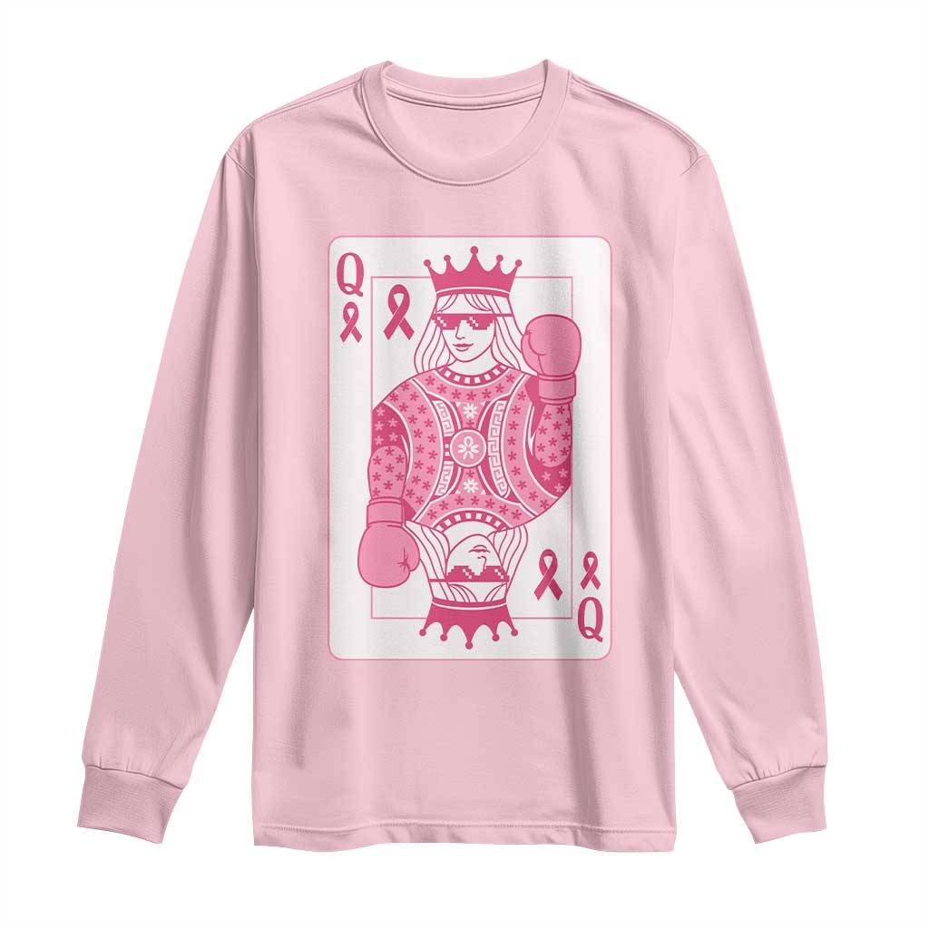 Breast Cancer Awareness Long Sleeve Shirt Queen Of Pink Ribbon Blackjack Cards Poker - Wonder Print Shop