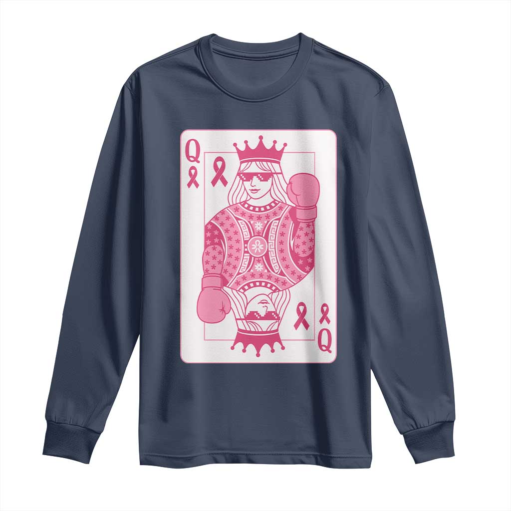 Breast Cancer Awareness Long Sleeve Shirt Queen Of Pink Ribbon Blackjack Cards Poker - Wonder Print Shop