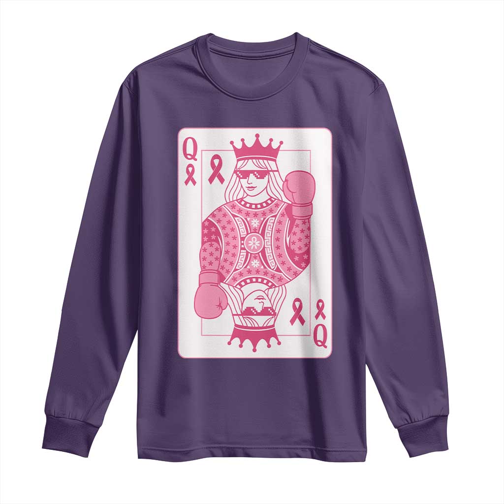 Breast Cancer Awareness Long Sleeve Shirt Queen Of Pink Ribbon Blackjack Cards Poker - Wonder Print Shop