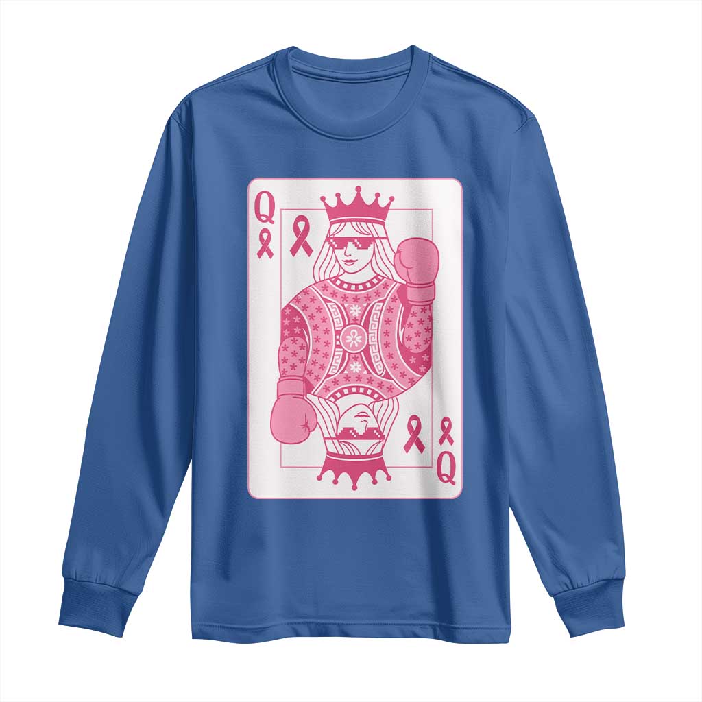 Breast Cancer Awareness Long Sleeve Shirt Queen Of Pink Ribbon Blackjack Cards Poker - Wonder Print Shop