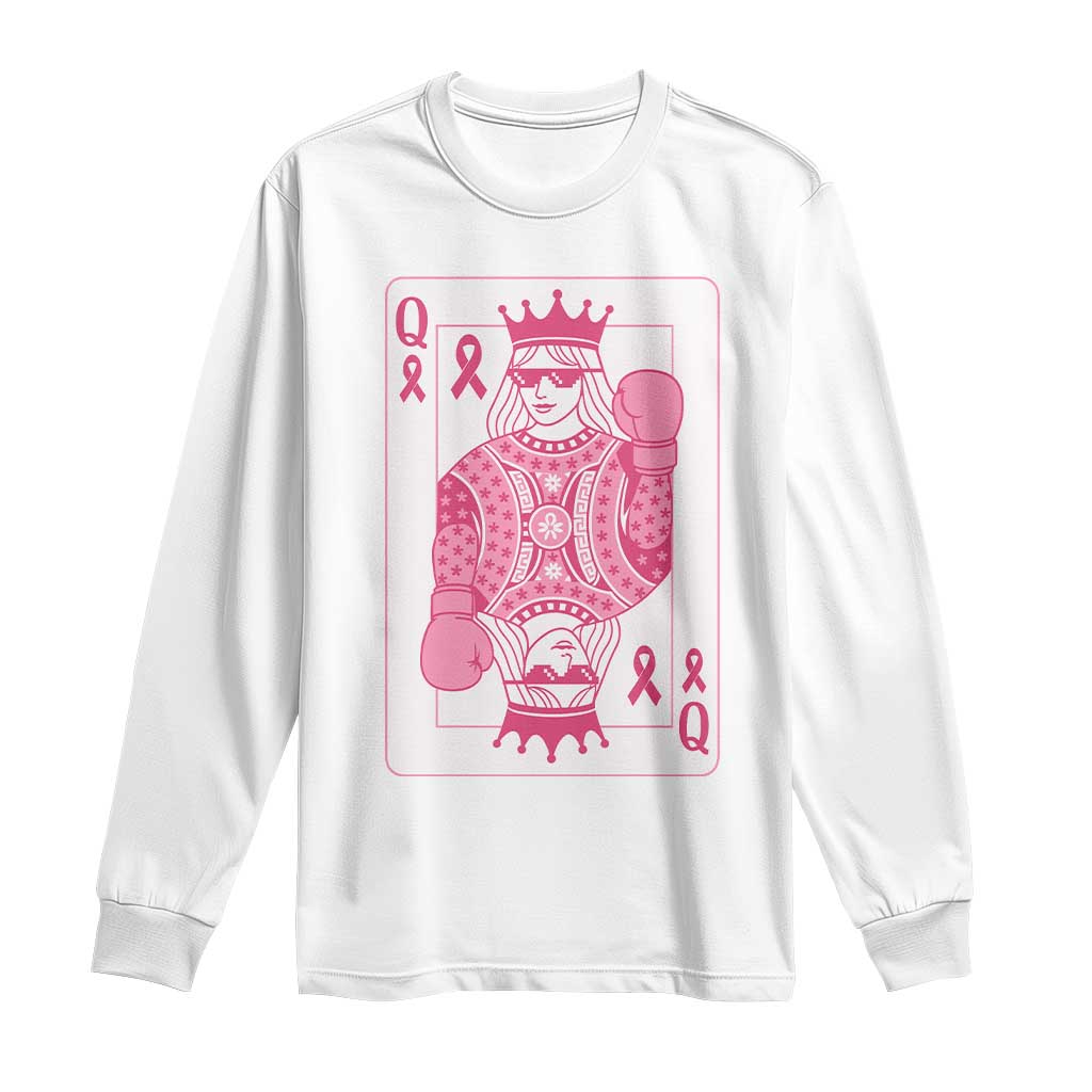 Breast Cancer Awareness Long Sleeve Shirt Queen Of Pink Ribbon Blackjack Cards Poker - Wonder Print Shop