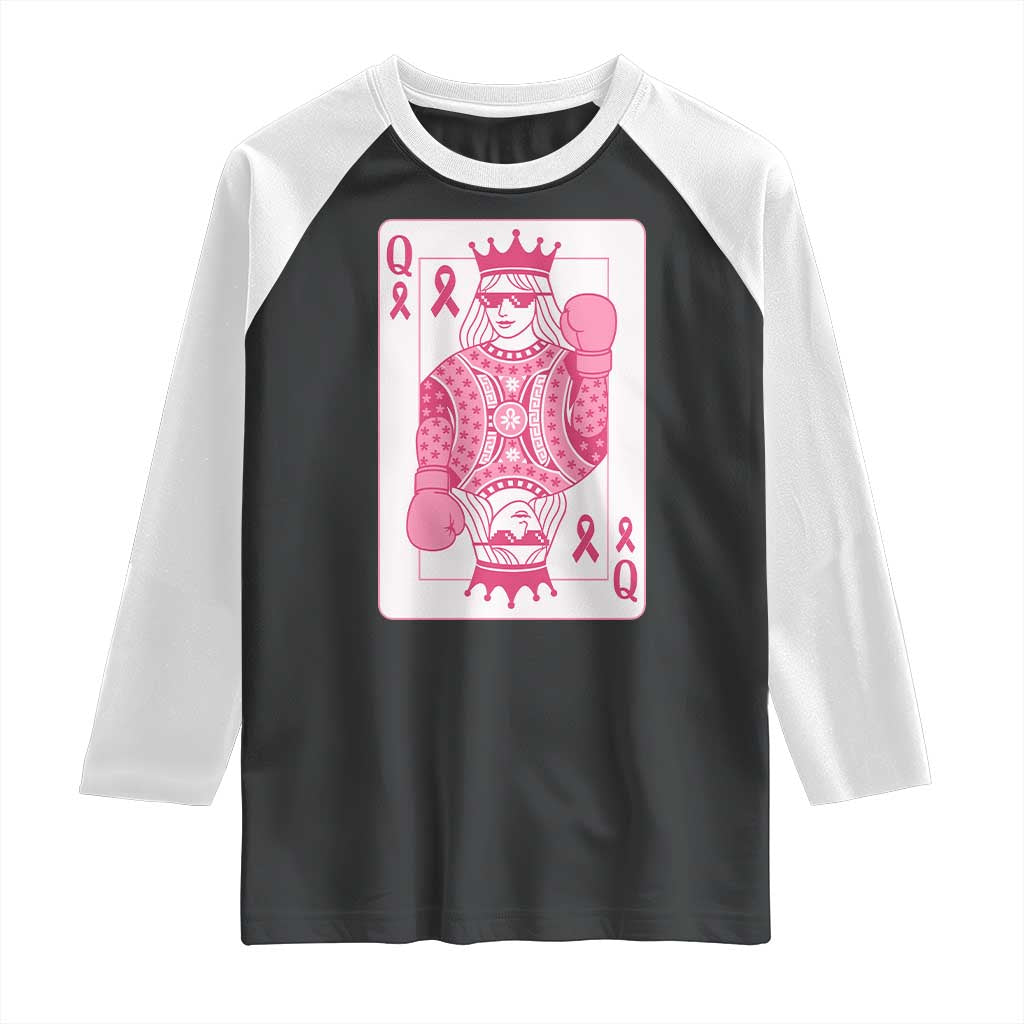 Breast Cancer Awareness Raglan Shirt Queen Of Pink Ribbon Blackjack Cards Poker - Wonder Print Shop