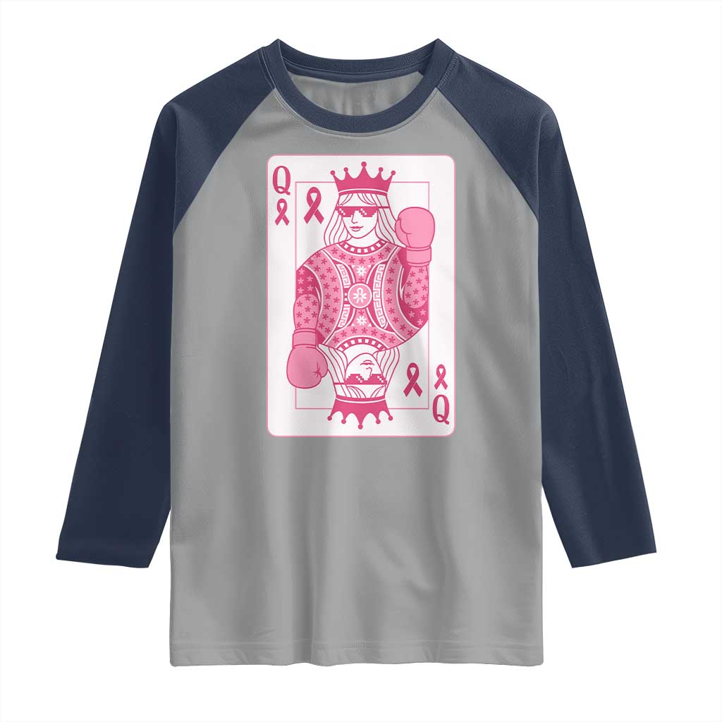 Breast Cancer Awareness Raglan Shirt Queen Of Pink Ribbon Blackjack Cards Poker - Wonder Print Shop