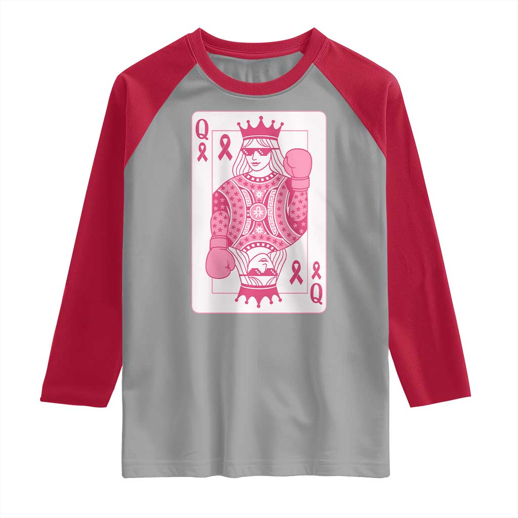 Breast Cancer Awareness Raglan Shirt Queen Of Pink Ribbon Blackjack Cards Poker - Wonder Print Shop