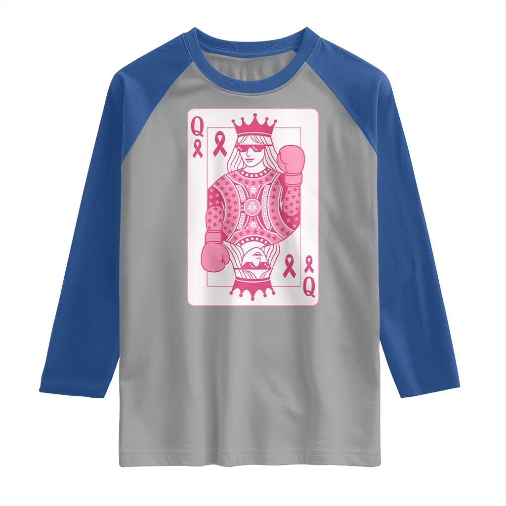 Breast Cancer Awareness Raglan Shirt Queen Of Pink Ribbon Blackjack Cards Poker - Wonder Print Shop